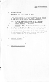 Administrative record - City of Sunshine - Commissioner Mr Alexander Alex George Gillon Collection 1976 - 1982 - Notice of Motion 19th August 1980, City of Sunshine, 16th September 1980