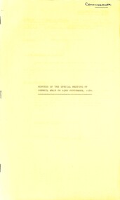 Administrative record - City of Sunshine - Commissioner Mr Alexander Alex George Gillon Collection 1976 - 1982 - Minutes of special meeting 23rd September 1980, City of Sunshine, 23rd September 1980
