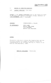 Administrative record - City of Sunshine - Commissioner Mr Alexander Alex George Gillon Collection 1976 - 1982 - Report of committee meetings 15th September 1980, City of Sunshine, 16th September 1980