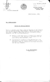 Administrative record - City of Sunshine - Commissioner Mr Alexander Alex George Gillon Collection 1976 - 1982 - Notice of special meeting 24th October 1980, City of Sunshine, 20th October 1980