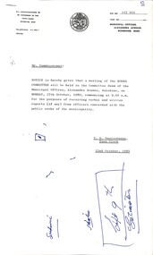 Administrative record - City of Sunshine - Commissioner Mr Alexander Alex George Gillon Collection 1976 - 1982 - Notice of committee meetings 27th October 1980, City of Sunshine, 22nd October 1980