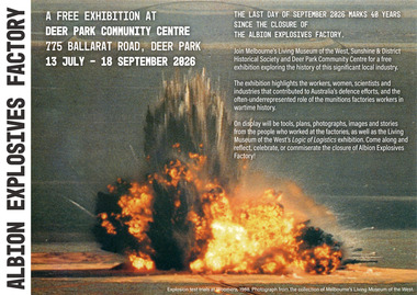 Archive - Sunshine And District Historical Society Albion Explosive Factory 40 Years Exhibition