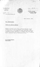 Administrative record - City of Sunshine - Commissioner Mr Alexander Alex George Gillon Collection 1976 - 1982 - Notice of special meeting 3rd February 1981, City of Sunshine, 29th January 1981
