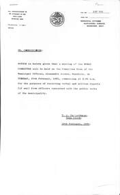 Administrative record - City of Sunshine - Commissioner Mr Alexander Alex George Gillon Collection 1976 - 1982 - Notice of committee meetings 24th February 1981, City of Sunshine, 18th February 1981