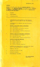 Administrative record - City of Sunshine - Commissioner Mr Alexander Alex George Gillon Collection 1976 - 1982 - Notice of ordinary meeting of the council 10th March 2026, City of Sunshine, 4th March 1981