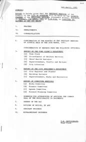Administrative record - City of Sunshine - Commissioner Mr Alexander Alex George Gillon Collection 1976 - 1982 - Notice of ordinary meeting of the council 7th April 2026, City of Sunshine, 1st April 1981