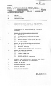 Administrative record - City of Sunshine - Commissioner Mr Alexander Alex George Gillon Collection 1976 - 1982 - Notice of ordinary meeting of the council 9th June 2026, City of Sunshine, 20th May 1981
