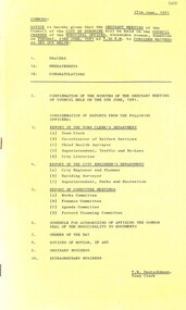 Administrative record - City of Sunshine - Commissioner Mr Alexander Alex George Gillon Collection 1976 - 1982 - Notice of ordinary meeting of the council 23rd June 2026, City of Sunshine, 17th June 1981