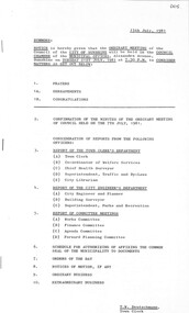 Administrative record - City of Sunshine - Commissioner Mr Alexander Alex George Gillon Collection 1976 - 1982 - Notice of ordinary meeting of the council 21st July 2026, City of Sunshine, 15th July 1981