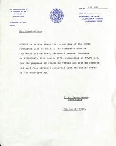Administrative record - City of Sunshine - Commissioner Mr Alexander Alex George Gillon Collection 1976 - 1982 - Notice of committee meetings 12th April 1981, City of Sunshine, 7th April 1981