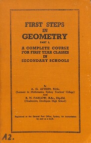 Book - First Steps In Geometry Part 1, A. G. Aitkin et al, 1960