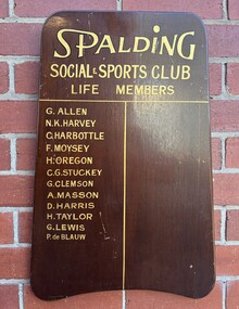 Honour Board - Spaldings Social And Sports Club Life Members Shield