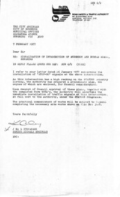 Letter - City of Sunshine - Commissioner Mr Alexander Alex George Gillon Collection 1976 - 1982 - Signalisation Of Intersection Anderson Road And Durham Road 7th February 1977, Road Safety & Traffic Authority, 7th February 1977