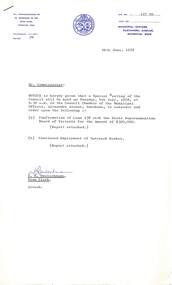 Administrative record - City of Sunshine - Commissioner Mr Alexander Alex George Gillon Collection 1976 - 1982 - Notice of special meeting of the council 4th July 1978, City of Sunshine, 29th June 1978