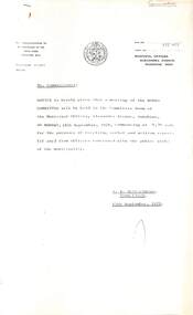 Administrative record - City of Sunshine - Commissioner Mr Alexander Alex George Gillon Collection 1976 - 1982 - Notice of Committee Meetings 18th September 1978, City of Sunshine, 13th September 1978