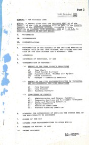 Administrative record - City of Sunshine Council Meetings 1986 - 1994 - Notice of Ordinary Meeting 11th November 1986 Part 2, City of Sunshine, 7th November 1986