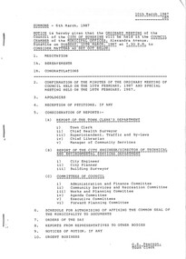 Administrative record - City of Sunshine Council Meetings 1986 - 1994 - Notice of Ordinary Meeting 10th March 1987, City of Sunshine, 6th March 1987