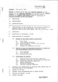 Administrative record - City of Sunshine Council Meetings 1986 - 1994 - Notice of Ordinary Meeting 14th April 1987, City of Sunshine, 10th April 1987
