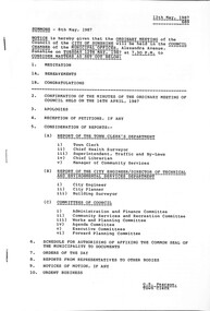 Administrative record - City of Sunshine Council Meetings 1986 - 1994 - Notice of Ordinary Meeting 12th May 1987, City of Sunshine, 8th May 1987