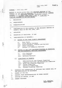 Administrative record - City of Sunshine Council Meetings 1986 - 1994 - Notice of Ordinary Meeting 14th July 1987 Part 2, City of Sunshine, 10th July 1987