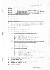 Administrative record - City of Sunshine Council Meetings 1986 - 1994 - Notice of Ordinary Meeting 18th August 1987 Part 1, City of Sunshine, 14th August 1987