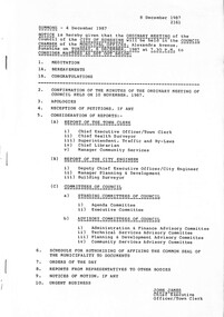 Administrative record - City of Sunshine Council Meetings 1986 - 1994 - Notice of Ordinary Meeting 8th December 1987, City of Sunshine, 4th December 1987