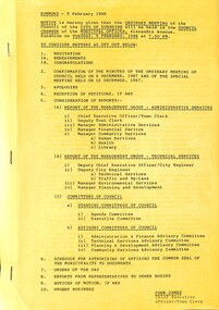 Administrative record - City of Sunshine Council Meetings 1986 - 1994 - Notice of Ordinary Meeting 9th February 1988, City of Sunshine, 5th February 1988