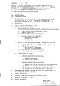 Administrative record - City of Sunshine Council Meetings 1986 - 1994 - Notice of Ordinary Meeting 14th June 1988, City of Sunshine, 10th June 1988