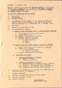Administrative record - City of Sunshine Council Meetings 1986 - 1994 - Notice of Ordinary Meeting 25th October 1988, City of Sunshine, 21st October 1988