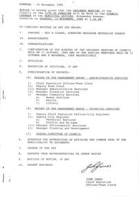 Administrative record - City of Sunshine Council Meetings 1986 - 1994 - Notice of Ordinary Meeting 14th November 1989, City of Sunshine, 10th November 1989