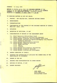 Administrative record - City of Sunshine Council Meetings 1986 - 1994 - Notice of Ordinary Meeting 17th July 1990, City of Sunshine, 13th July 1990