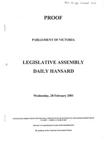 Document - Parliament of Victoria Legislative Assembly Daily Hansard 28th February 2001, Victorian Government Printer, 28th February 2001