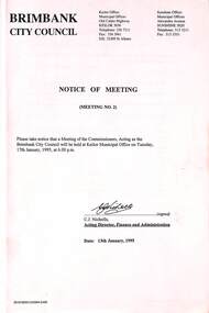 Administrative record - City of Brimbank Council Meetings - Notice of Meeting No 2 17th January 1995, City of Brimbank, 13th January 1995