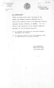 Administrative record - City of Sunshine - Commissioner Mr Alexander Alex George Gillon Collection 1976 - 1982 - Notice of Agenda and Forward Planning Committee Meeting 16th July 1979, City of Sunshine, 11th July 1979
