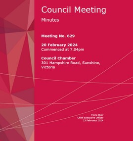 Administrative record - City of Brimbank Council Meetings - Council Meeting No 629 Minutes 20th February 2024 (Public version), City of Brimbank, 23rd February 2024