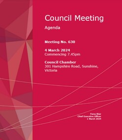 Administrative record - City of Brimbank Council Meetings - Council Meeting No 630 Agenda 4th March 2024, City of Brimbank, 1st March 2024