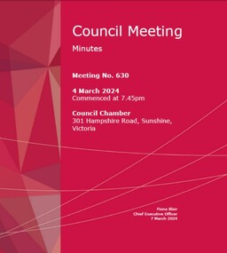 Administrative record - City of Brimbank Council Meetings - Council Meeting No 630 Minutes 4th March 2024, City of Brimbank, 7th March 2024