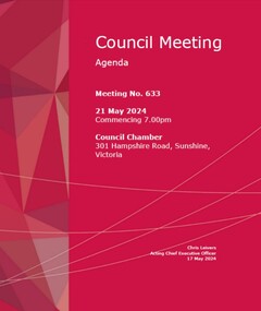 Administrative record - City of Brimbank Council Meetings - Council Meeting No 633 Agenda 21st May 2024 (Public Version), City of Brimbank, 17th May 2024