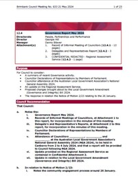 Administrative record - City of Brimbank Council Meetings - Council Meeting No 633 12.4 Governance Report May 2024, City of Brimbank, 21st May 2024