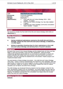 Administrative record - City of Brimbank Council Meetings - Council Meeting No 633 12.8 Final Draft Arts and Culture Strategy, City of Brimbank, 21st May 2024