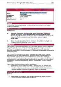 Administrative record - City of Brimbank Council Meetings - Council Meeting No 633 12.11 Brimbank Annual Community Grants Program 2024 - 2025, City of Brimbank, 21st May 2024