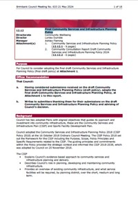 Administrative record - City of Brimbank Council Meetings - Council Meeting No 633 12.12 Final Community Services and Infrastructure Planning Policy, City of Brimbank, 21st May 2024