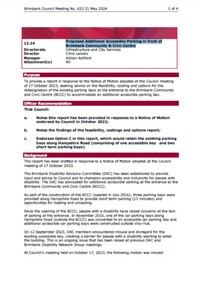 Administrative record - City of Brimbank Council Meetings - Council Meeting No 633 12.14 Proposed Additional Accessible Parking in front of Brimbank Community Civic Centre, City of Brimbank, 21st May 2024