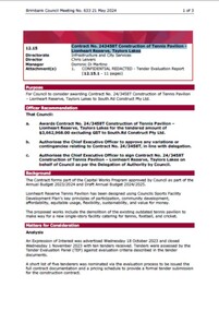 Administrative record - City of Brimbank Council Meetings - Council Meeting No 633 12.15 Contract No. 243458T Construction of Tennis Pavilion Lionheart Reserve Taylors Lakes, City of Brimbank, 21st May 2024