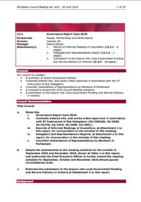 Administrative record - City of Brimbank Council Meetings - Council Meeting No 634 13.2 Governance Report June 2024, City of Brimbank, 18th June 2024