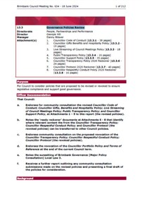 Administrative record - City of Brimbank Council Meetings - Council Meeting No 634 13.3 Governance Policies Review, City of Brimbank, 18th June 2024