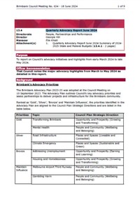 Administrative record - City of Brimbank Council Meetings - Council Meeting No 634 13.4 Quarterly Advocacy Report June 2024, City of Brimbank, 18th June 2024