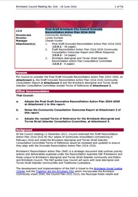 Administrative record - City of Brimbank Council Meetings - Council Meeting No 634 13.9 Final Draft Brimbank City Council Innovate Reconciliation Action Plan 2024-2026, City of Brimbank, 18th June 2024
