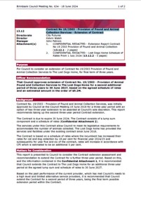Administrative record - City of Brimbank Council Meetings - Council Meeting N0 634 13.12 Provision of Pound and Animal Collection Services - Extension of Contract, City of Brimbank, 18th June 2024