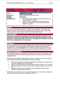 Administrative record - City of Brimbank Council Meetings - Council Meeting No 634 13.13 Response to Preliminary Views of Governance Issues at Brimbank City Council, City of Brimbank, 18th June 2024